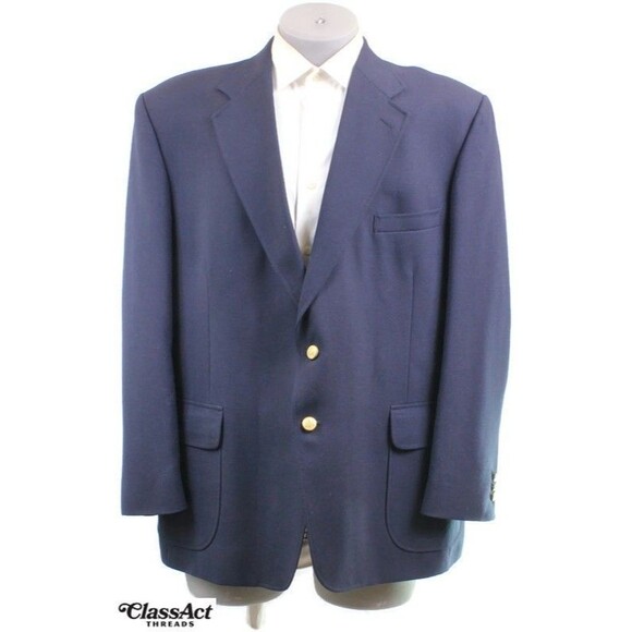 Stafford Blazer Wool Blend Navy Blue Gold Two Button Sport Coat Suit Jacket 46R - Picture 1 of 9